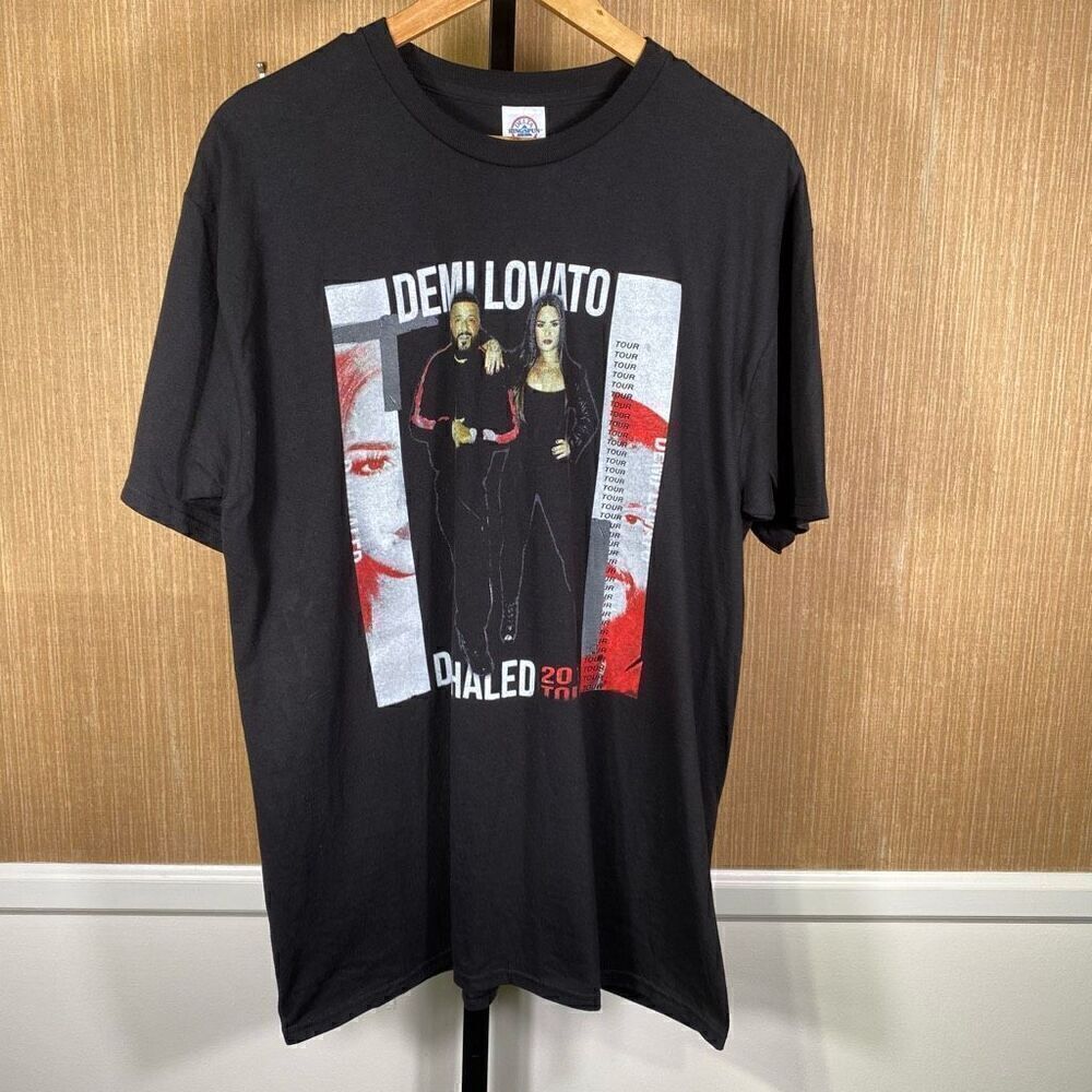 Delta Ringspun Mens Demi Lovato DJ Khaled 2018 Concert Tour Tee Black Large NWOT